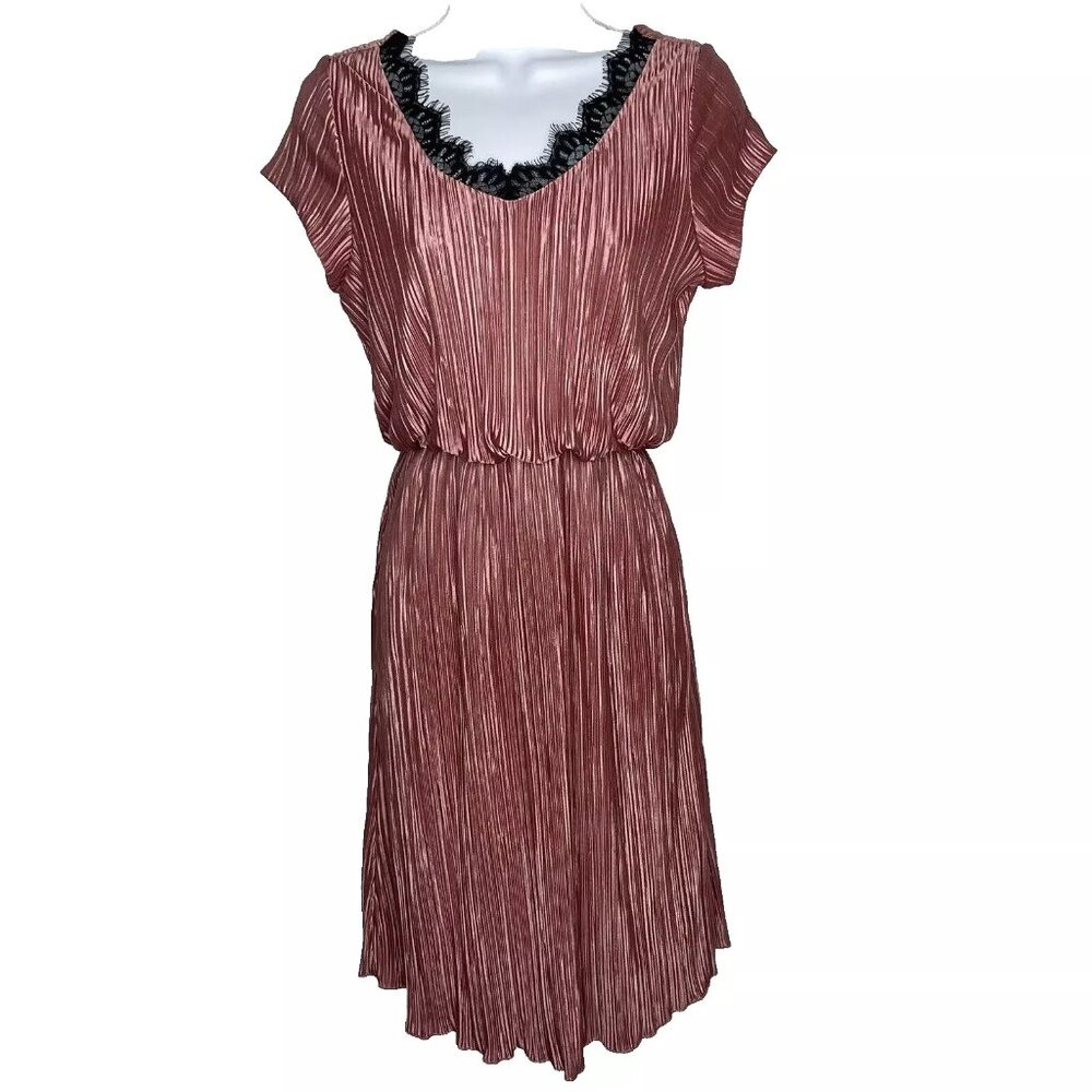 Vintage 70s Jody California Satin Disco Dress Size XS Dusty Pink Pleated Blouson